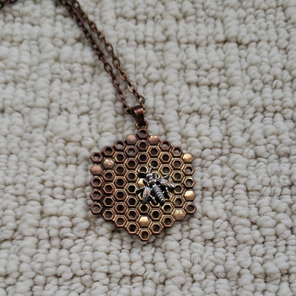 Honeycomb Bee Pendant Necklace